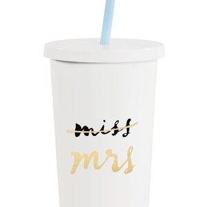 Kate Spade White Tumbler with Gold Logo and Blue Straw NYC Bridal Collection